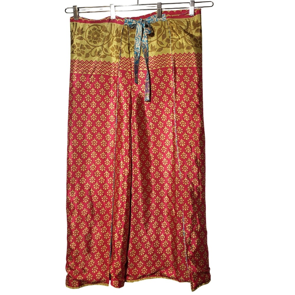 Earthbound Reversible Wrap Pants Wide Leg Red Gold Blue Floral OSFM Boho